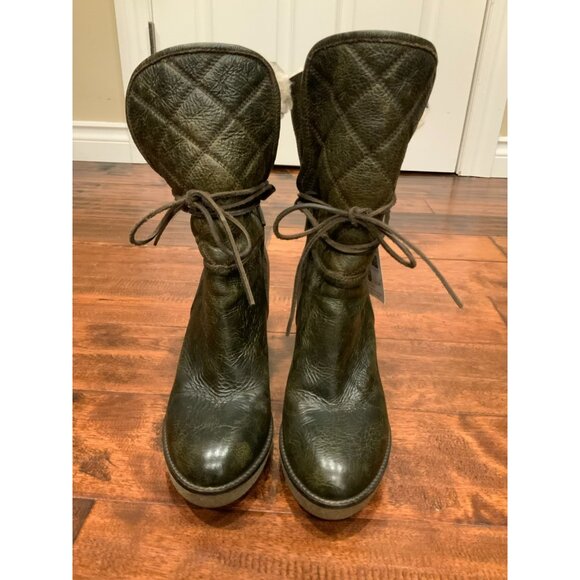 Moncler Brown Soft Quilted Leather Wedge Boot W/ Shearling Lining, Size 39 | 9 - Picture 2 of 9